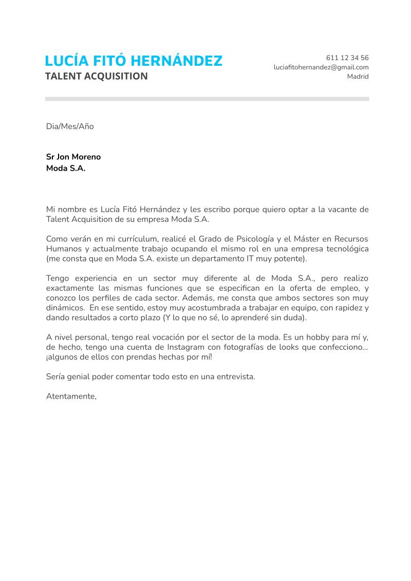 Carta de presentación para cambiar de profesión / sector