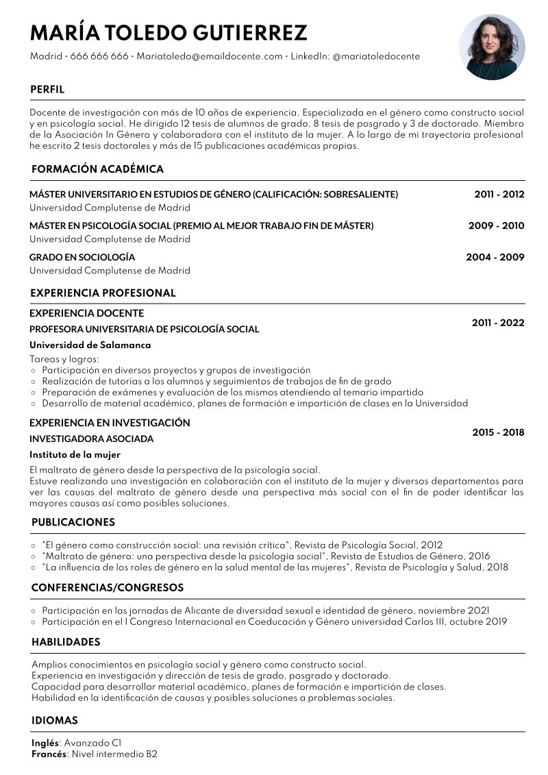 Currículum Académico Ejemplo 3 Plantillas Y Guía 8407